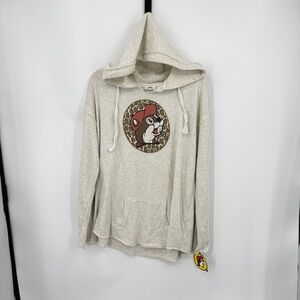 NWT Buc-ee's iconic grey pullover hoodie mascot logo leopard print sz XXL